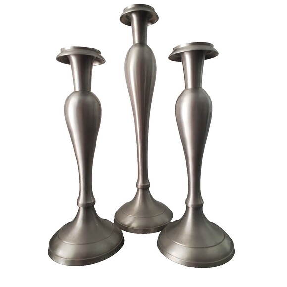Bombay Pewter Taper Candleholders Set of 3 Vintage - Picture 1 of 12